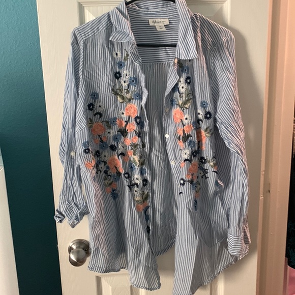 Style & Co. Tops - blue and white striped embroidered button down thin & perfect for summer/spring